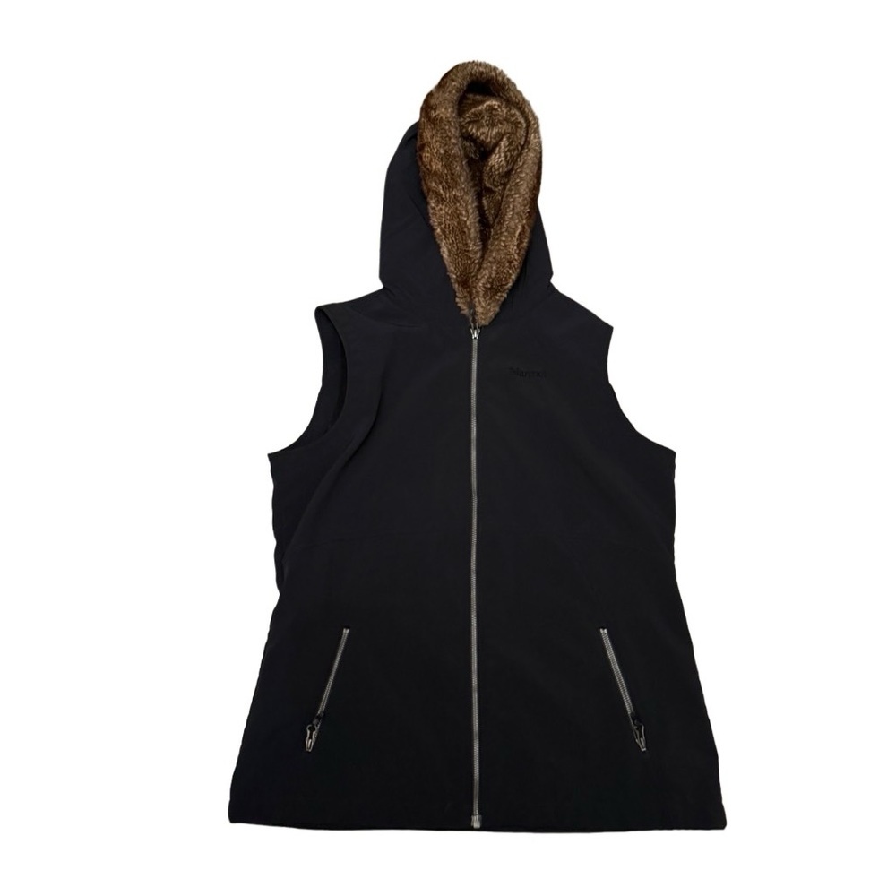 GUC Marmot XL Black hooded faux fur Vest